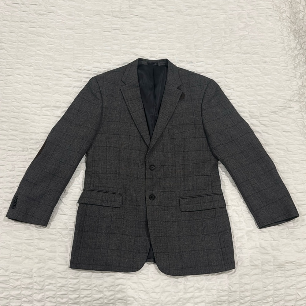 Tommy Hilfiger blazer window pane grey brown 42R with patches
